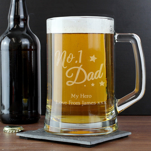 Buy Personalised No.1 Dad Glass Pint Stern Tankard at www.giftsfinder.co.uk