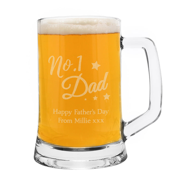 Buy Personalised No.1 Dad Glass Pint Stern Tankard at www.giftsfinder.co.uk