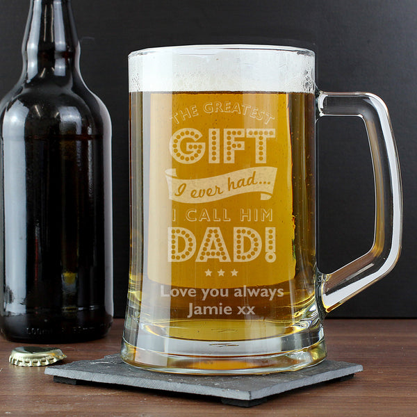 Buy Personalised Greatest Dad Glass Pint Stern Tankard at www.giftsfinder.co.uk