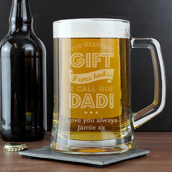 Personalised Greatest Dad Glass Pint Stern Tankard - part of the Gifts Finder Personalised Father's Day Gifts collection