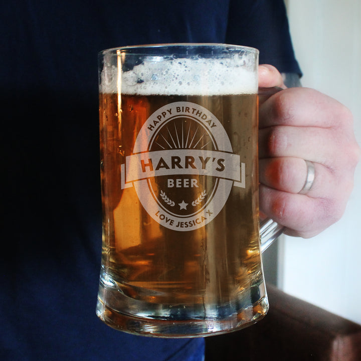 Buy Personalised Beer Label Pint Stern Tankard - Father's Day gift available now at www.giftsfinder.co.uk