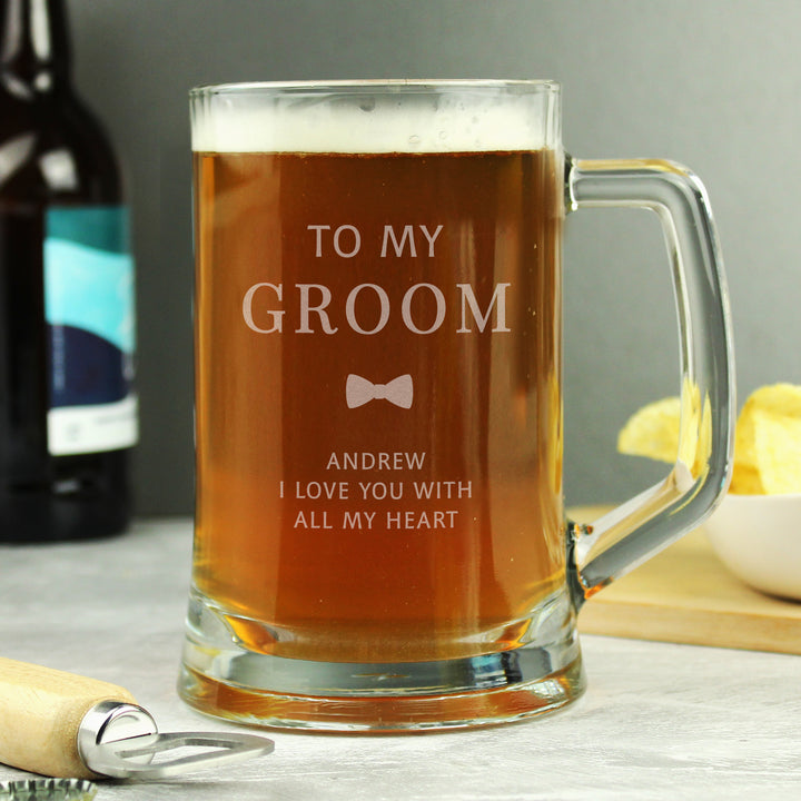 Personalised Groom Pint Stern Tankard - part of the Gifts Finder Personalised Wedding Gifts collection