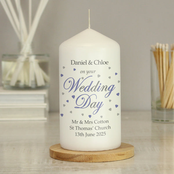 Personalised Wedding Day Pillar Candle in gift category Personalised Candles