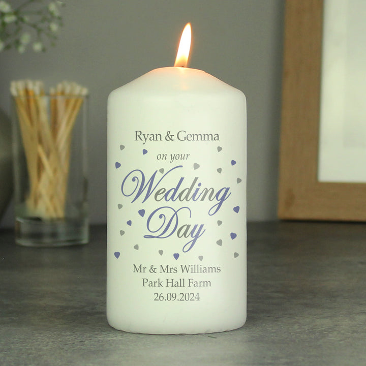 Personalised Wedding Day Pillar Candle - part of the Gifts Finder Personalised Candles collection