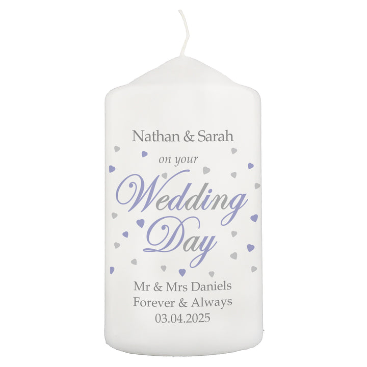 Personalised Wedding Day Pillar Candle - part of the Gifts Finder Personalised Candles collection