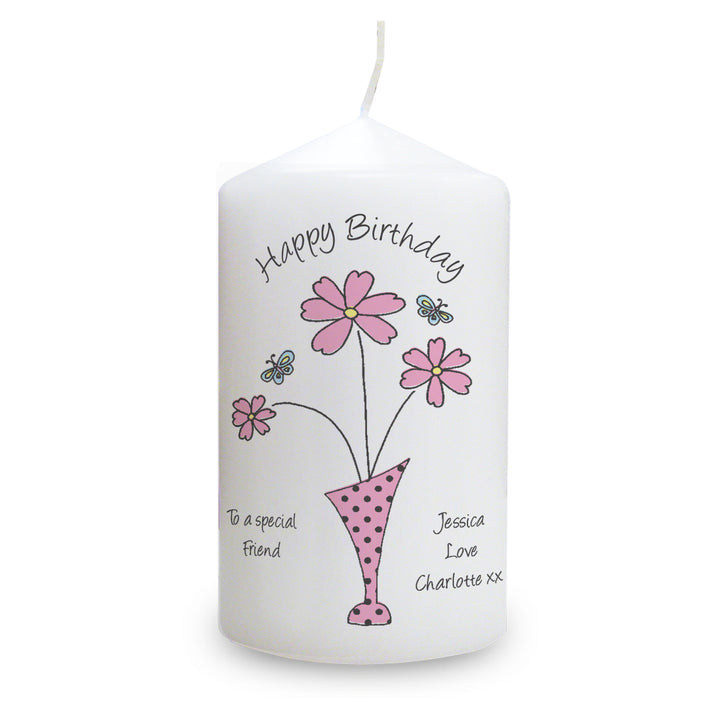 Buy Personalised Flower in Vase Message Pillar Candle available now at www.giftsfinder.co.uk