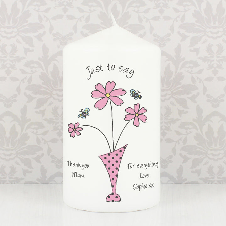 Buy Personalised Flower in Vase Message Pillar Candle available now at www.giftsfinder.co.uk