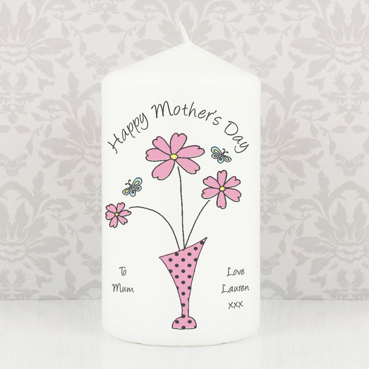 Buy Personalised Flower in Vase Message Pillar Candle available now at www.giftsfinder.co.uk