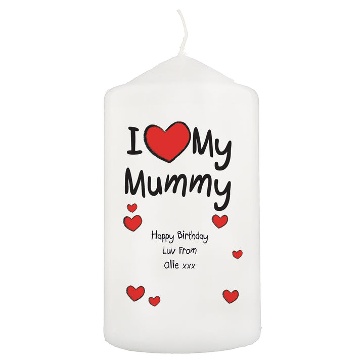 Buy Personalised I Heart My Pillar Candle available now at www.giftsfinder.co.uk