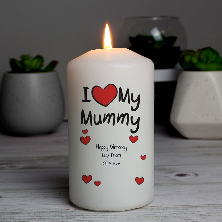 Buy Personalised I Heart My Pillar Candle available now at www.giftsfinder.co.uk