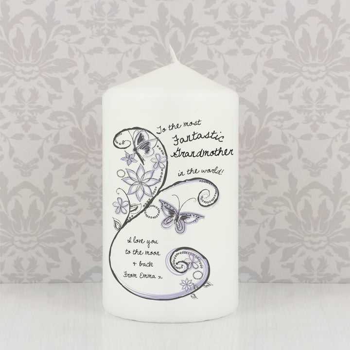 Buy Personalised Flower Pattern Pillar Candle available now at www.giftsfinder.co.uk