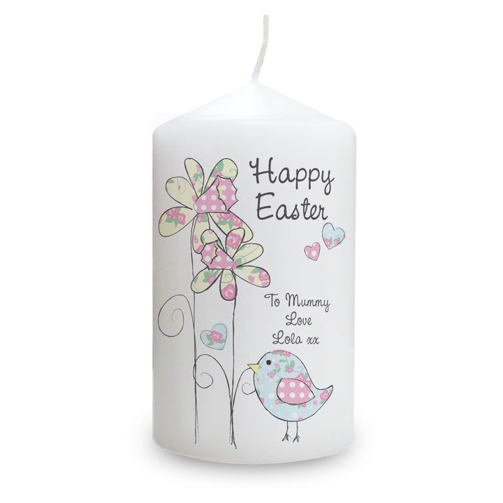 Buy Personalised Daffodil Chick Easter Pillar Candle available now at www.giftsfinder.co.uk