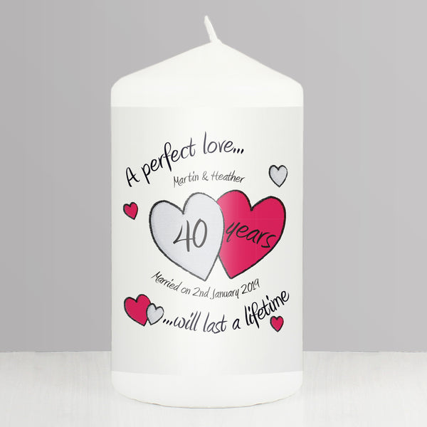 Buy Personalised A Perfect Love Ruby Anniversary Pillar Candle available now at www.giftsfinder.co.uk