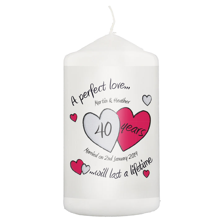 Personalised A Perfect Love Ruby Anniversary Pillar Candle - part of the Gifts Finder Personalised Candles collection