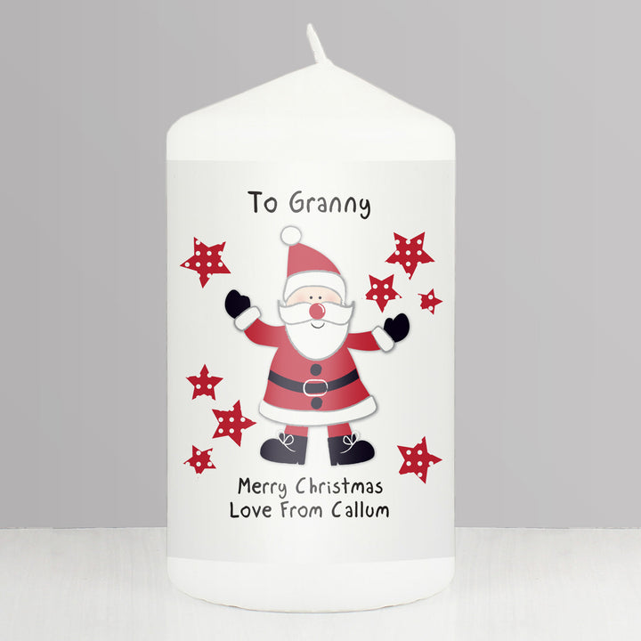 Personalised Spotty Santa Pillar Candle in gift category Personalised Candles