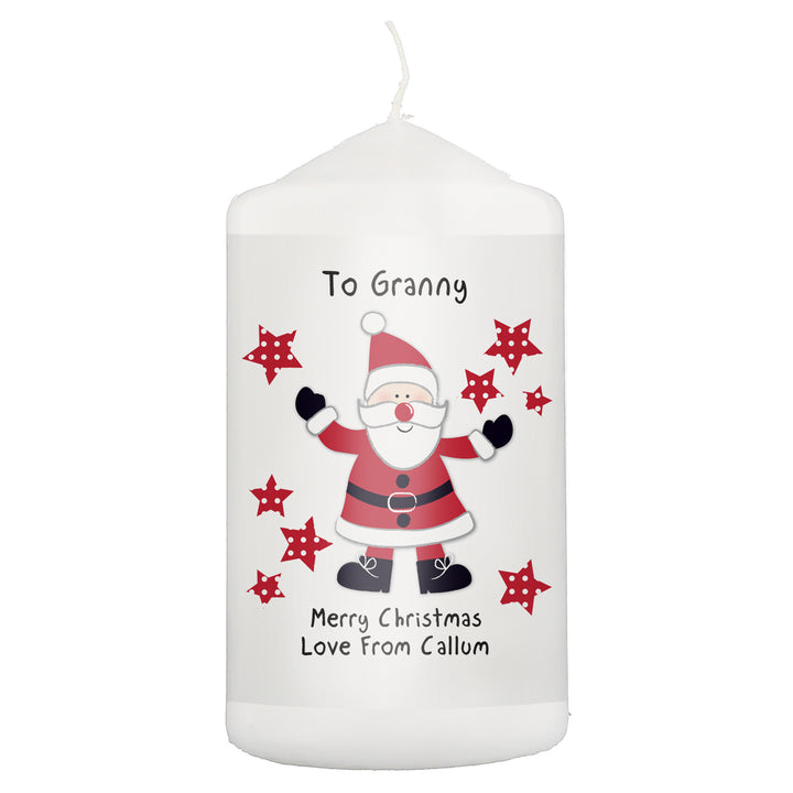 Personalised Spotty Santa Pillar Candle in gift category Personalised Candles