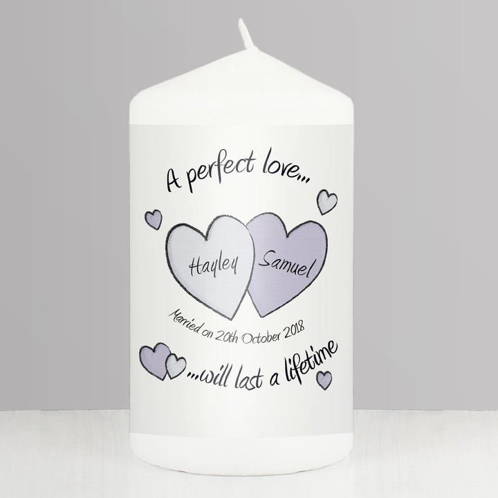 Personalised A Perfect Love Wedding Pillar Candle - part of the Gifts Finder Personalised Candles collection