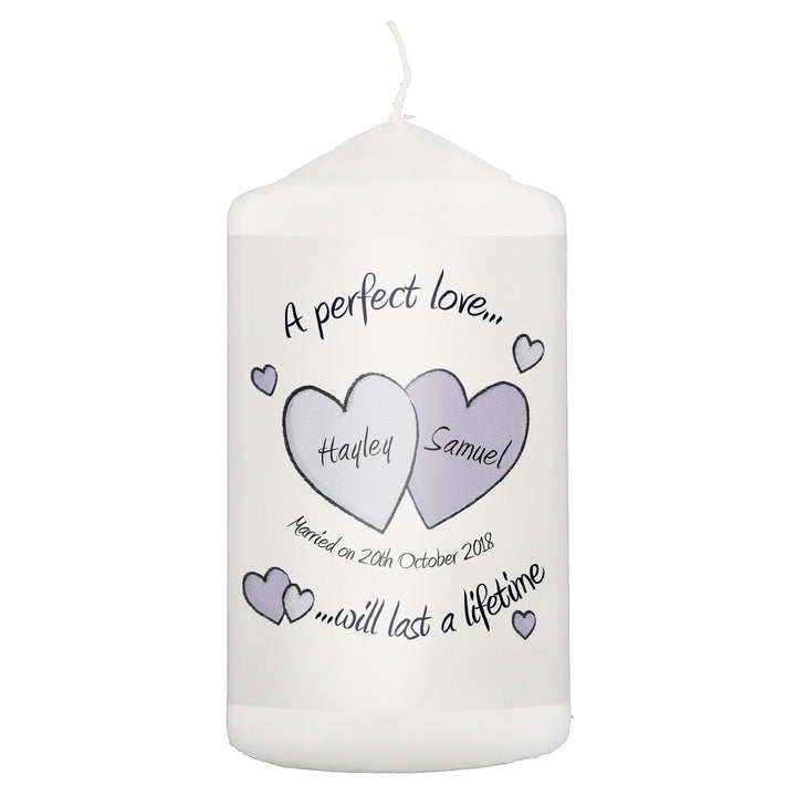 Personalised A Perfect Love Wedding Pillar Candle - part of the Gifts Finder Personalised Candles collection