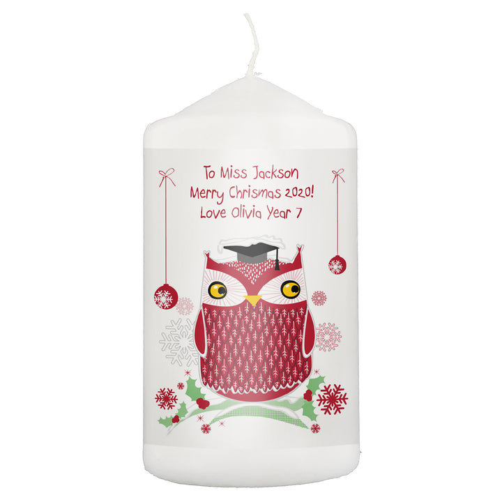 Personalised Christmas Owl Teacher Pillar Candle - part of the Personalised Candles collection