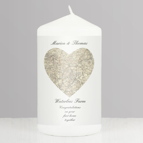 Buy Personalised 1896 - 1904 Revised New Heart Map Pillar Candle available now at www.giftsfinder.co.uk