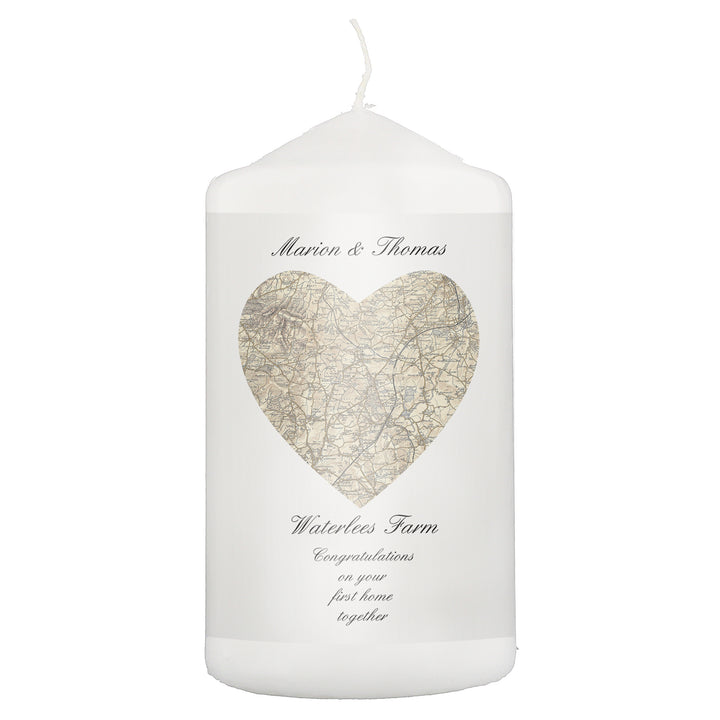 Personalised 1896 - 1904 Revised New Heart Map Pillar Candle - part of the Gifts Finder Personalised Candles collection