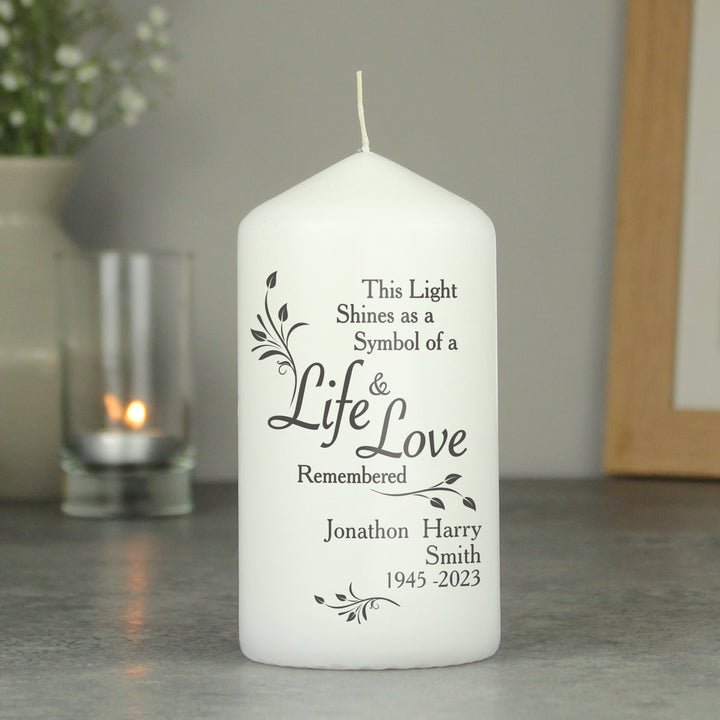 Buy Personalised Life & Love Pillar Candle available now at www.giftsfinder.co.uk