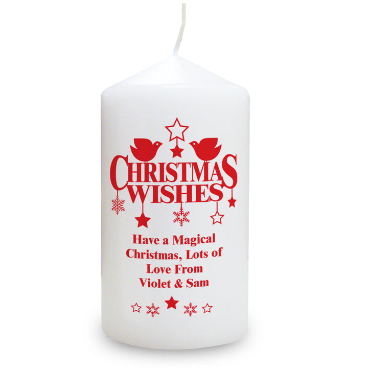 Buy Personalised Christmas Wishes Pillar Candle available now at www.giftsfinder.co.uk