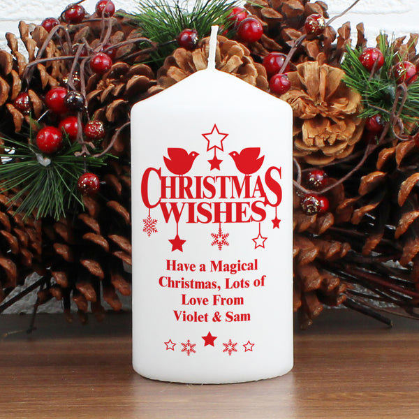 Buy Personalised Christmas Wishes Pillar Candle available now at www.giftsfinder.co.uk