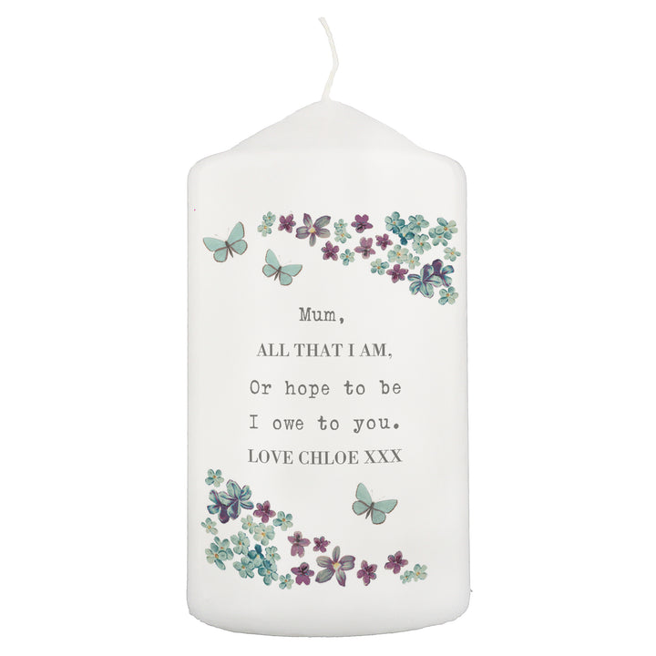 Personalised Forget Me Not Pillar Candle - part of the Gifts Finder Personalised Candles collection