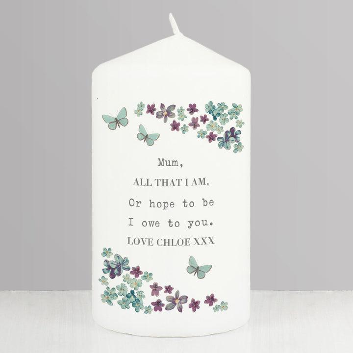 Personalised Forget Me Not Pillar Candle - part of the Gifts Finder Personalised Candles collection