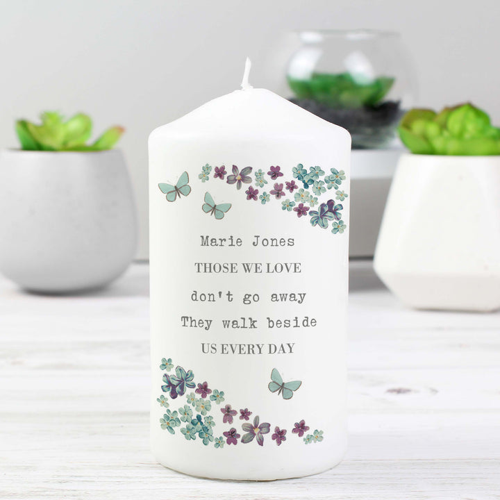 Personalised Forget Me Not Pillar Candle - part of the Gifts Finder Personalised Candles collection