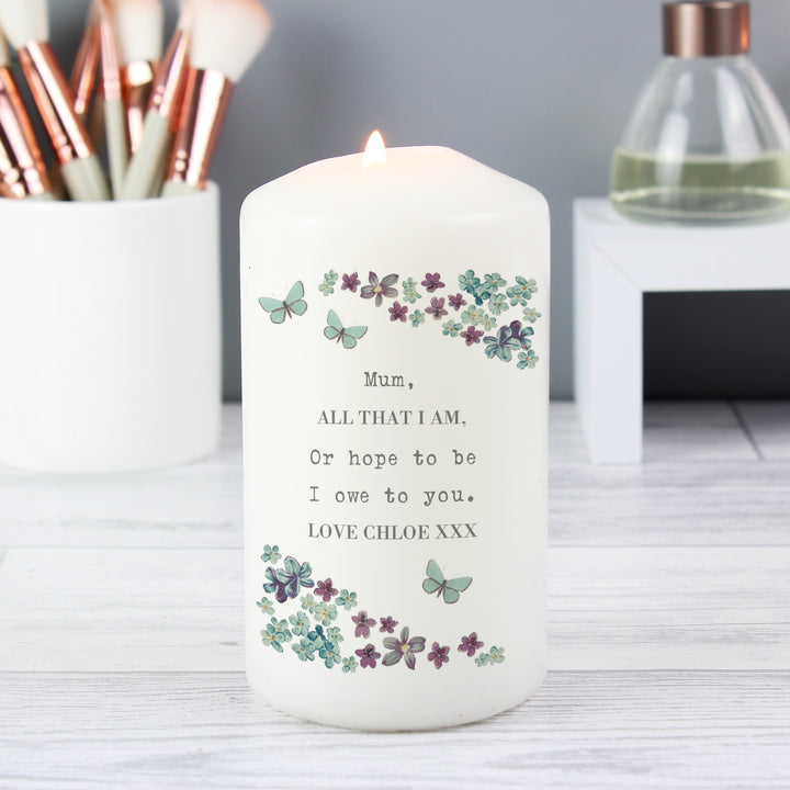 Personalised Forget Me Not Pillar Candle - part of the Gifts Finder Personalised Candles collection