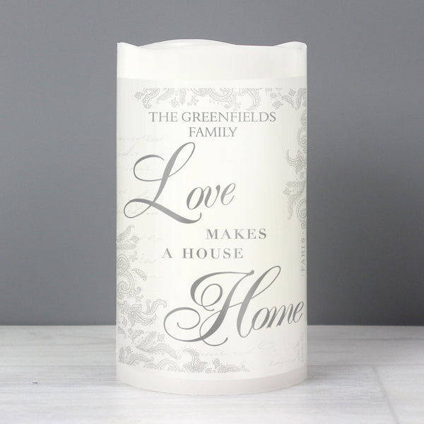 Buy Personalised Love Makes a Home LED Candle available now at www.giftsfinder.co.uk