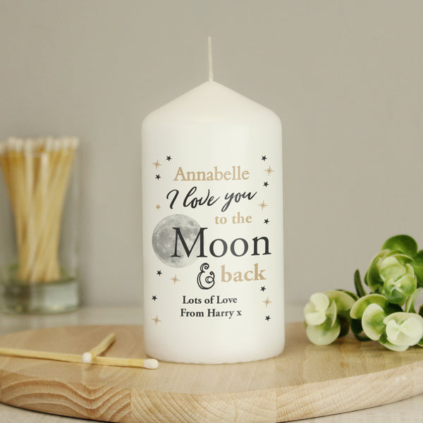 Personalised To the Moon and Back... Pillar Candle in gift category Personalised Candles