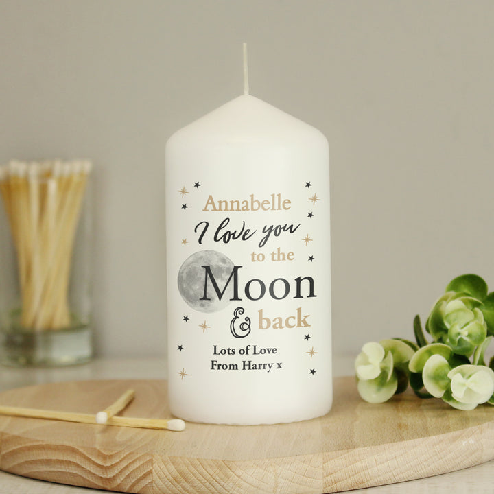 Personalised To the Moon and Back... Pillar Candle in gift category Personalised Candles