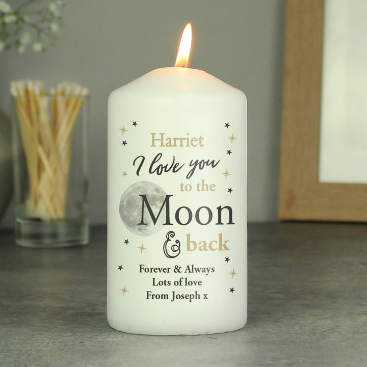 Personalised To the Moon and Back... Pillar Candle in gift category Personalised Candles