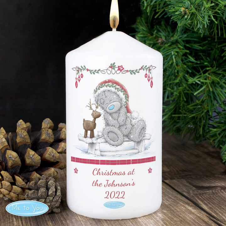 Buy Personalised Me To You Reindeer Pillar Candle available now at www.giftsfinder.co.uk