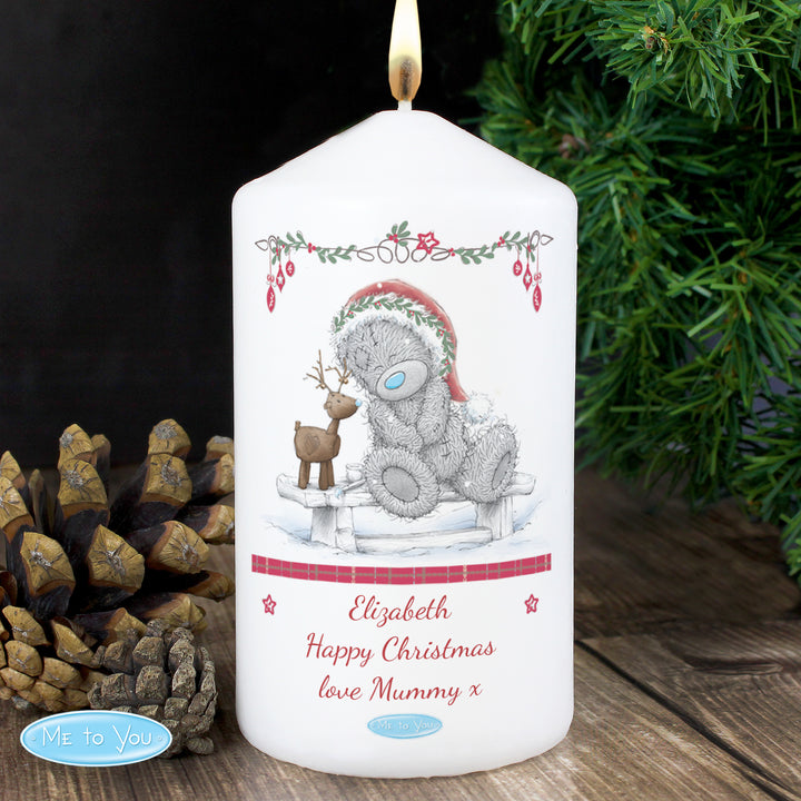 Buy Personalised Me To You Reindeer Pillar Candle available now at www.giftsfinder.co.uk