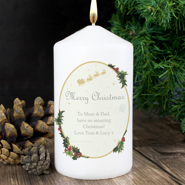 Personalised Traditional Christmas Pillar Candle in gift category Personalised Candles