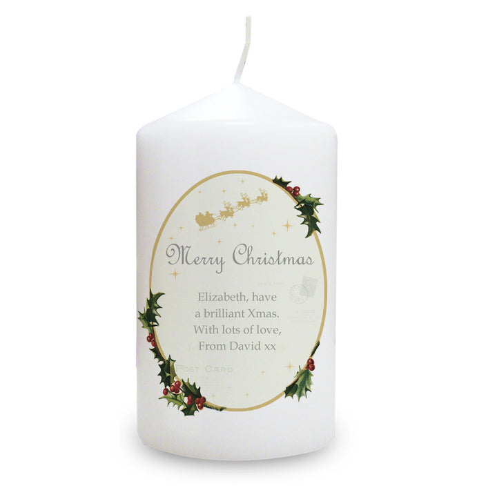 Personalised Traditional Christmas Pillar Candle in gift category Personalised Candles