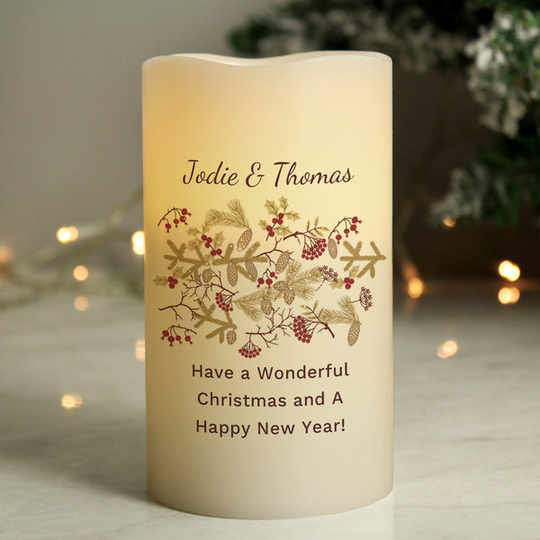 Buy Personalised Christmas Floral LED Candle available now at www.giftsfinder.co.uk