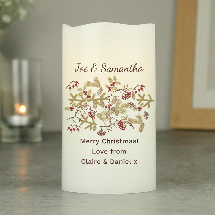 Personalised Christmas Floral LED Candle - part of the Gifts Finder Personalised LED Candles collection