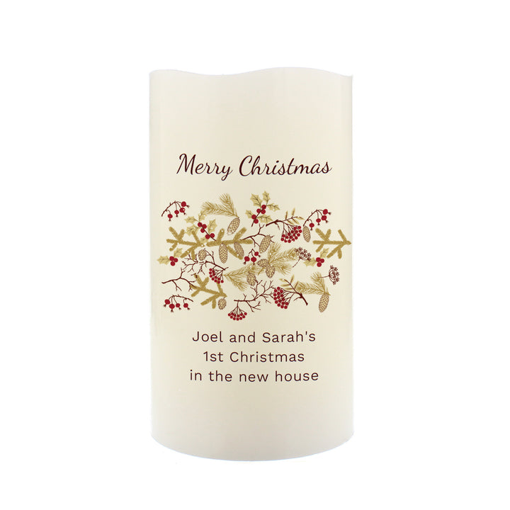 Personalised Christmas Floral LED Candle - part of the Gifts Finder Personalised LED Candles collection