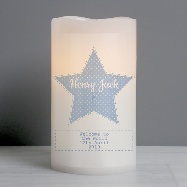 Buy Personalised Stitch & Dot Baby Boy Nightlight LED Candle at www.giftsfinder.co.uk