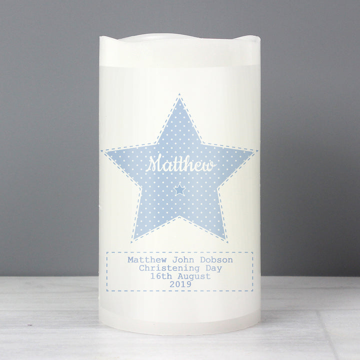 Buy Personalised Stitch & Dot Baby Boy Nightlight LED Candle at www.giftsfinder.co.uk