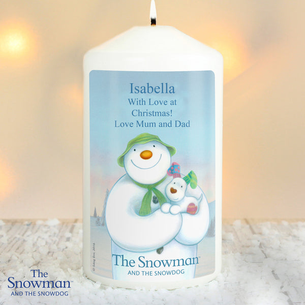 Buy Personalised The Snowman and the Snowdog Pillar Candle at www.giftsfinder.co.uk