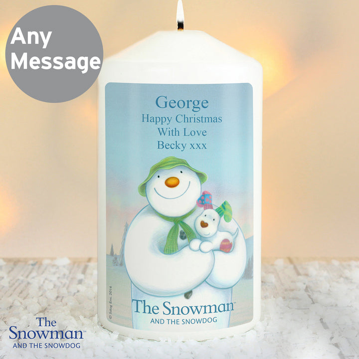 Buy Personalised The Snowman and the Snowdog Pillar Candle at www.giftsfinder.co.uk