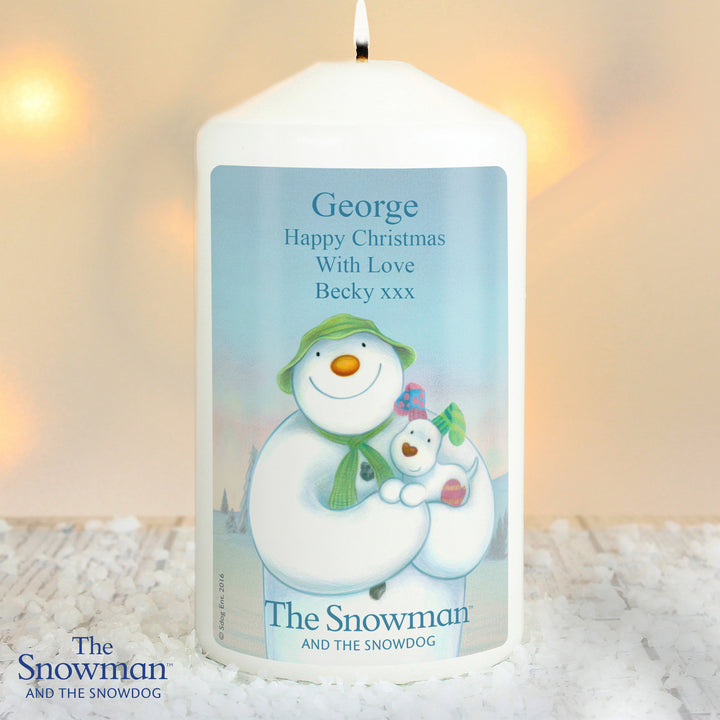 Buy Personalised The Snowman and the Snowdog Pillar Candle at www.giftsfinder.co.uk