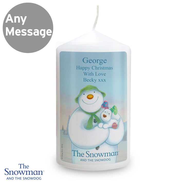 Buy Personalised The Snowman and the Snowdog Pillar Candle at www.giftsfinder.co.uk