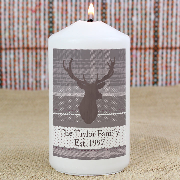 Buy Personalised Highland Stag Pillar Candle at www.giftsfinder.co.uk